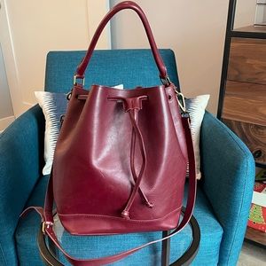Madewell Drawstring Leather Tote - Dark Cabernet
